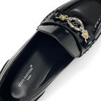 Louis Vuitton District Loafers Leather Shoes Patent Black Silver LV Circle Logo — view 7