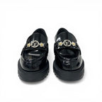 Louis Vuitton District Loafers Leather Shoes Patent Black Silver LV Circle Logo — view 2
