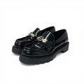 Louis Vuitton District Loafers Leather Shoes Patent Black Silver LV Circle Logo