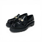 Louis Vuitton District Loafers Leather Shoes Patent Black Silver LV Circle Logo