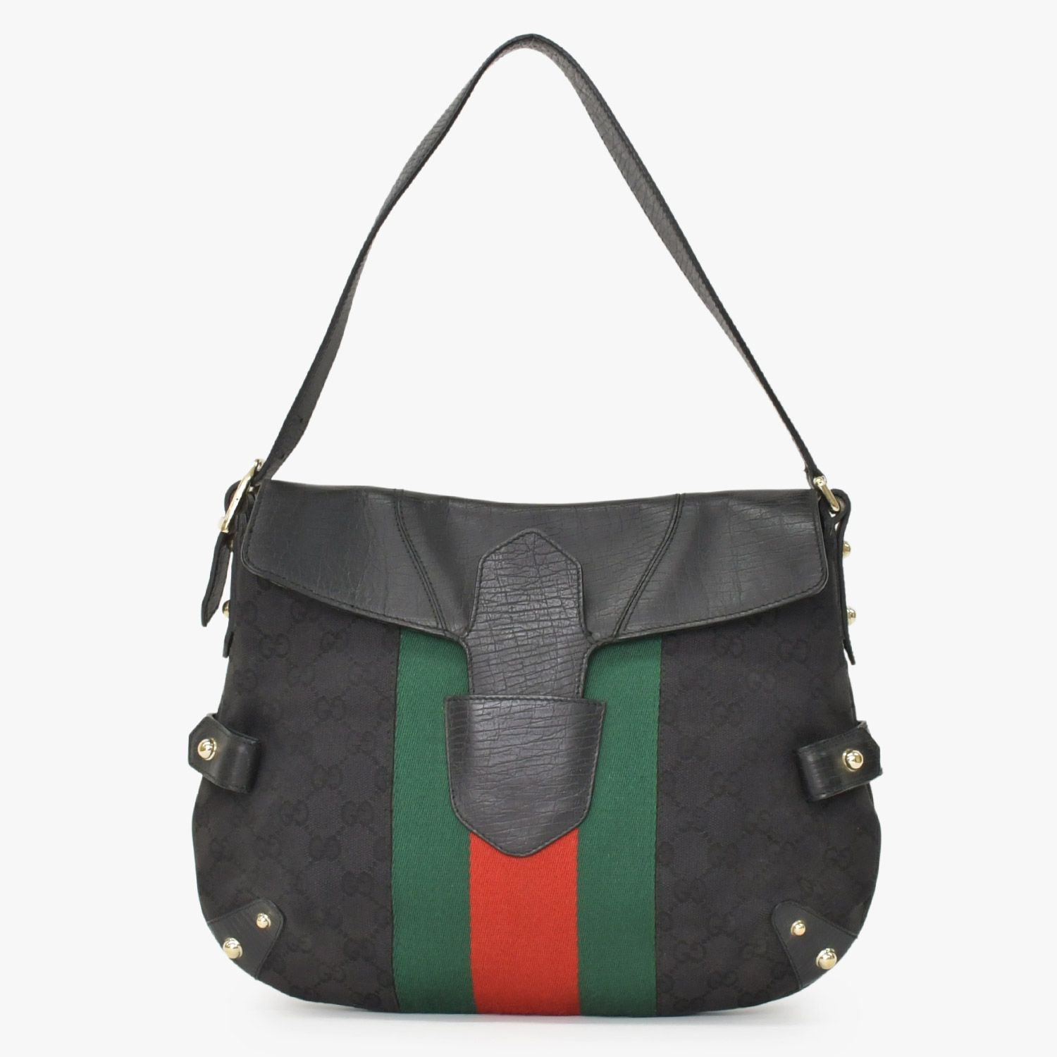 Gucci GG Canvas Shoulder Bag Gold Black Green