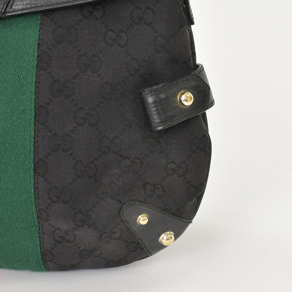 Gucci GG Canvas Shoulder Bag Gold Black Green — view 7