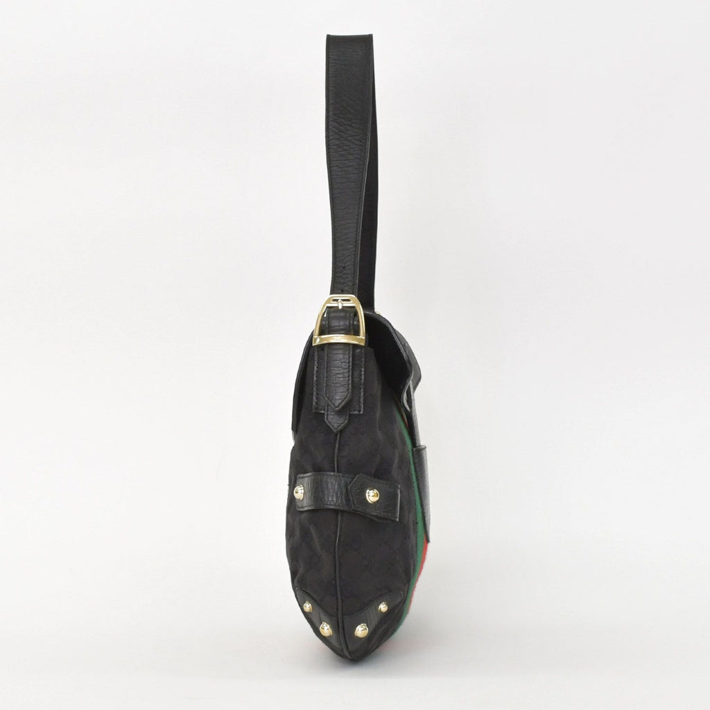 Gucci GG Canvas Shoulder Bag Gold Black Green — view 4