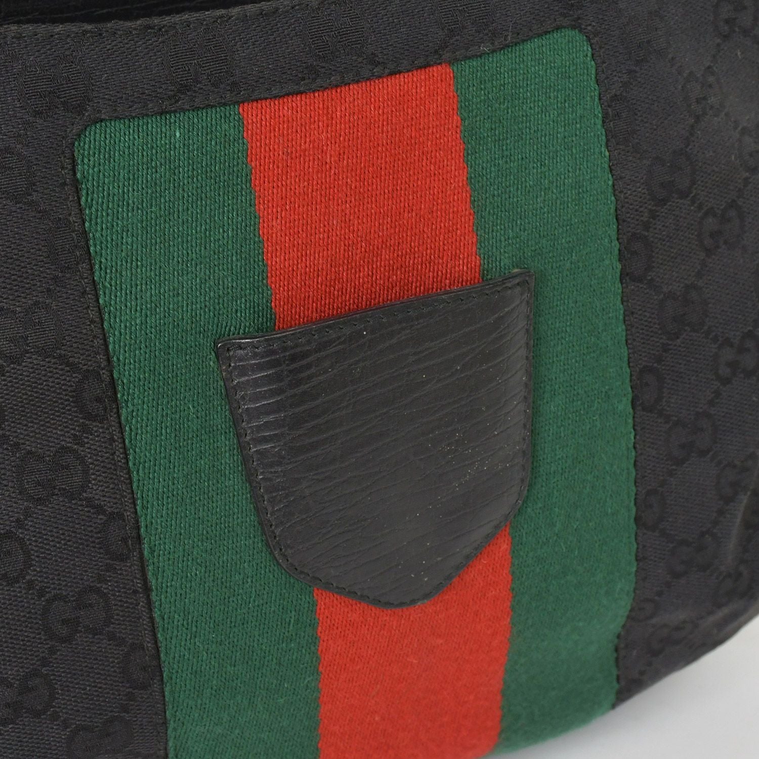 Gucci GG Canvas Shoulder Bag Gold Black Green — view 5