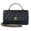 Chanel Clutch Quilted Black 2-Way Bijou Handle Chain Gold