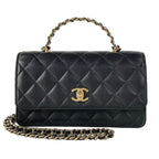 Chanel Clutch Quilted Black 2-Way Bijou Handle Chain Gold
