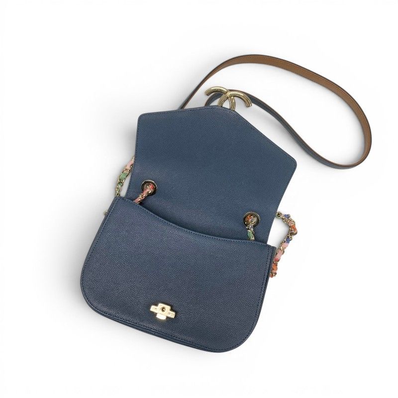 Chanel Shoulder Bag Blue Gold Multicolor Half CC Logo Quilted Chain — view 6