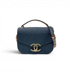 Chanel Shoulder Bag Blue Gold Multicolor Half CC Logo Quilted Chain