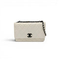 Chanel Shoulder Bag White Black CC Logo Chain Wallet Turnlock