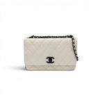 Chanel Shoulder Bag White Black CC Logo Chain Wallet Turnlock