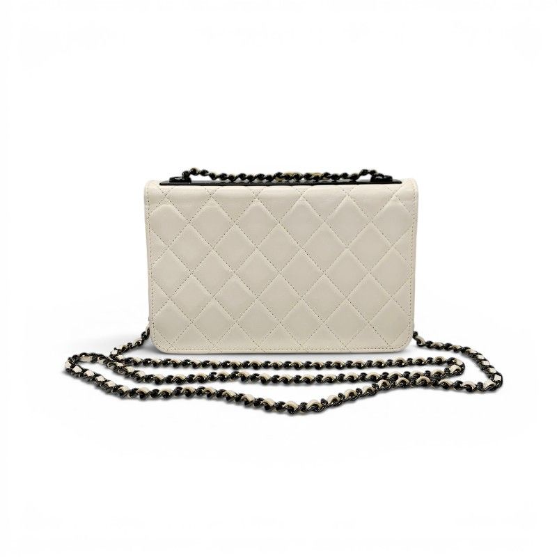 Chanel Shoulder Bag White Black CC Logo Chain Wallet Turnlock — view 3