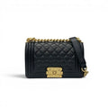 Chanel Shoulder Bag Black Gold 20 Quilted CC Logo Chain