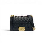 Chanel Shoulder Bag Black Gold 20 Quilted CC Logo Chain