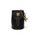Chanel Shoulder Bag Black Gold CC Logo Chain Back Drawstring