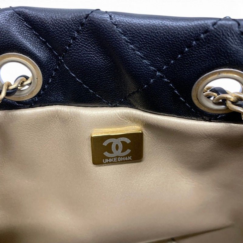 Chanel Shoulder Bag Black Gold CC Logo Chain Back Drawstring — view 7