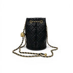 Chanel Shoulder Bag Black Gold CC Logo Chain Back Drawstring — view 3