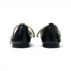 Chanel Flat Shoes Leather Black Gold CC Logo Camellia Processing Pearl Strap — view 5