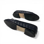 Chanel Flat Shoes Leather Fabric Black Navy CC Logo Quilted Ribbon Ballet — view 5