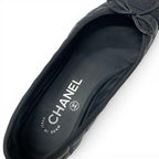 Chanel Flat Shoes Leather Fabric Black Navy CC Logo Quilted Ribbon Ballet — view 6