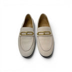 Hermes Colette Loafers Leather Shoes Suede Pink Beige Gold Roulis Buckle — view 2