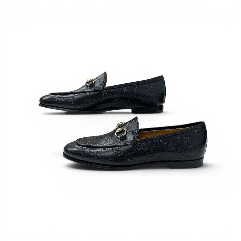 Gucci Loafers Leather Shoes Black Gold Horsebit Logo — view 3