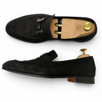 Hermes Moccasins Paris Suede Leather Logo Loafers Flat Shoes Black — view 3