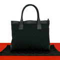 Gucci GG Pattern Canvas Leather Tote Boston Bag Black