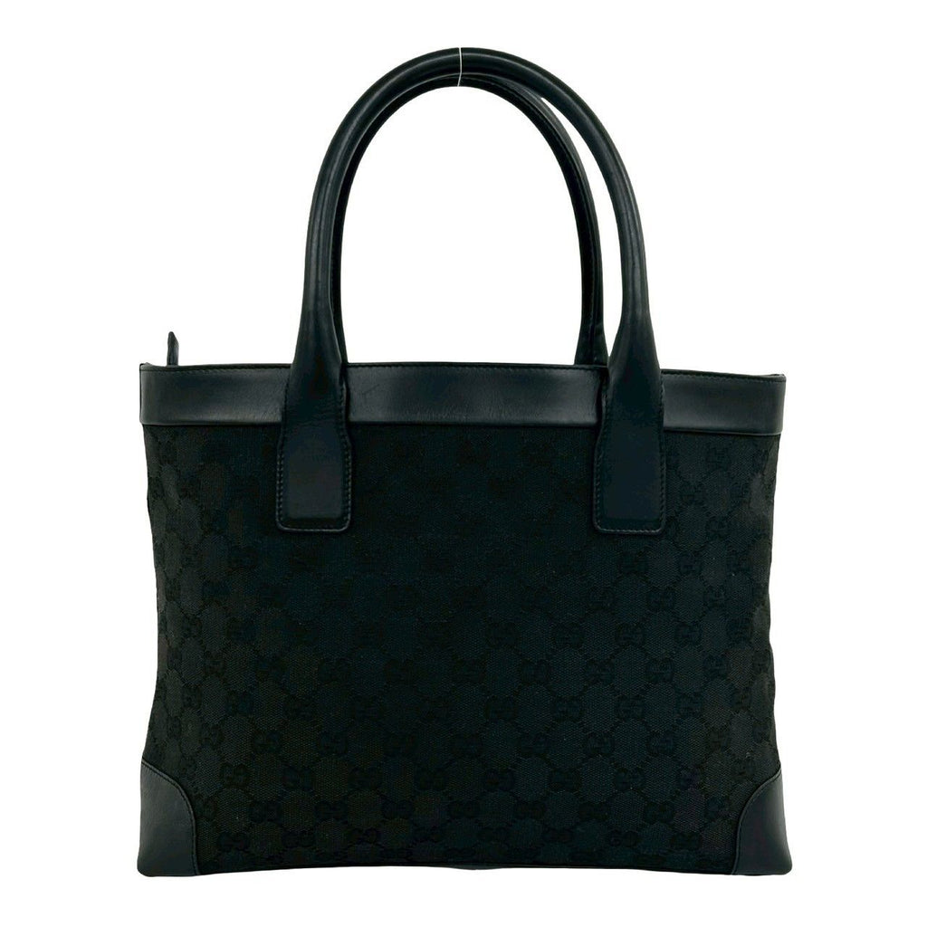 Gucci GG Pattern Canvas Leather Tote Boston Bag Black — view 3