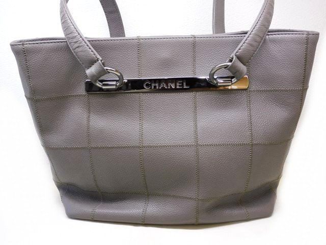 Chanel Choco Bar Stitch Tote Gray Caviar Leather Logo Silver