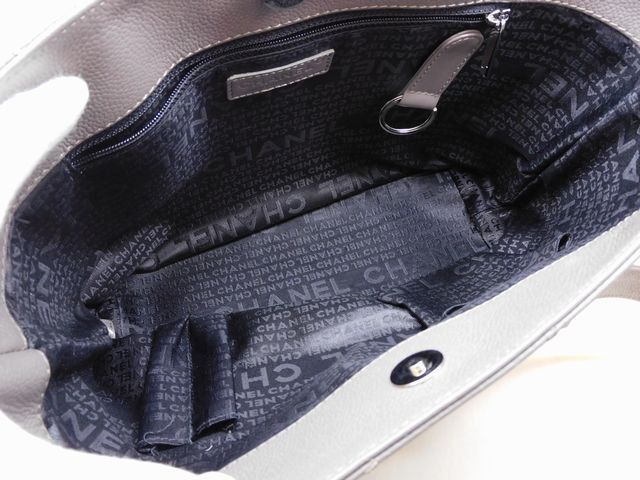 Chanel Choco Bar Stitch Tote Gray Caviar Leather Logo Silver — view 3