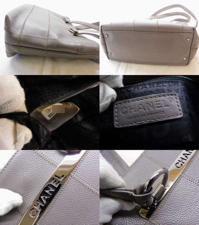 Chanel Choco Bar Stitch Tote Gray Caviar Leather Logo Silver — view 4