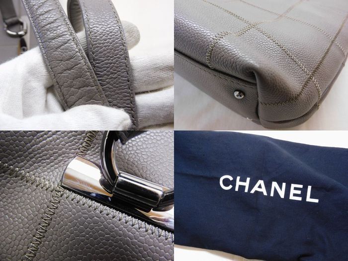 Chanel Choco Bar Stitch Tote Gray Caviar Leather Logo Silver — view 5