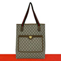 Gucci Vintage Sherry Line Plus Logo GG Pattern Leather Tote Brown