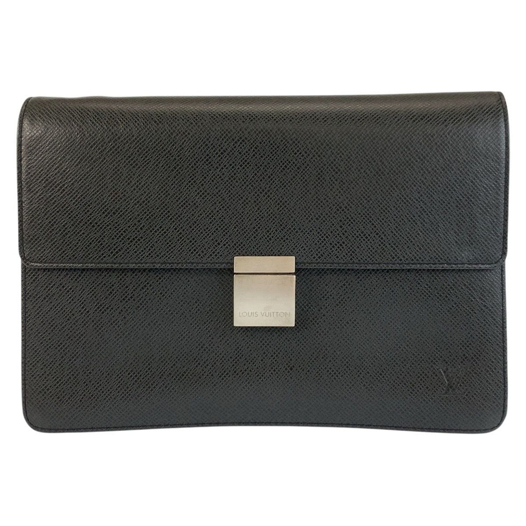 Louis Vuitton Taiga Selenga Black Silver Leather Clutch