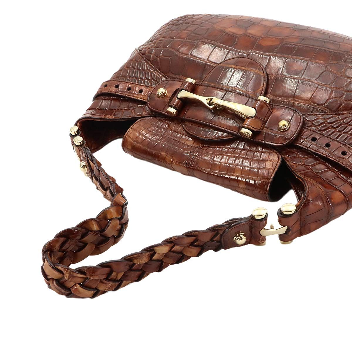 Gucci Horsebit Shoulder Bag Croco Embossed Leather Brown — view 5