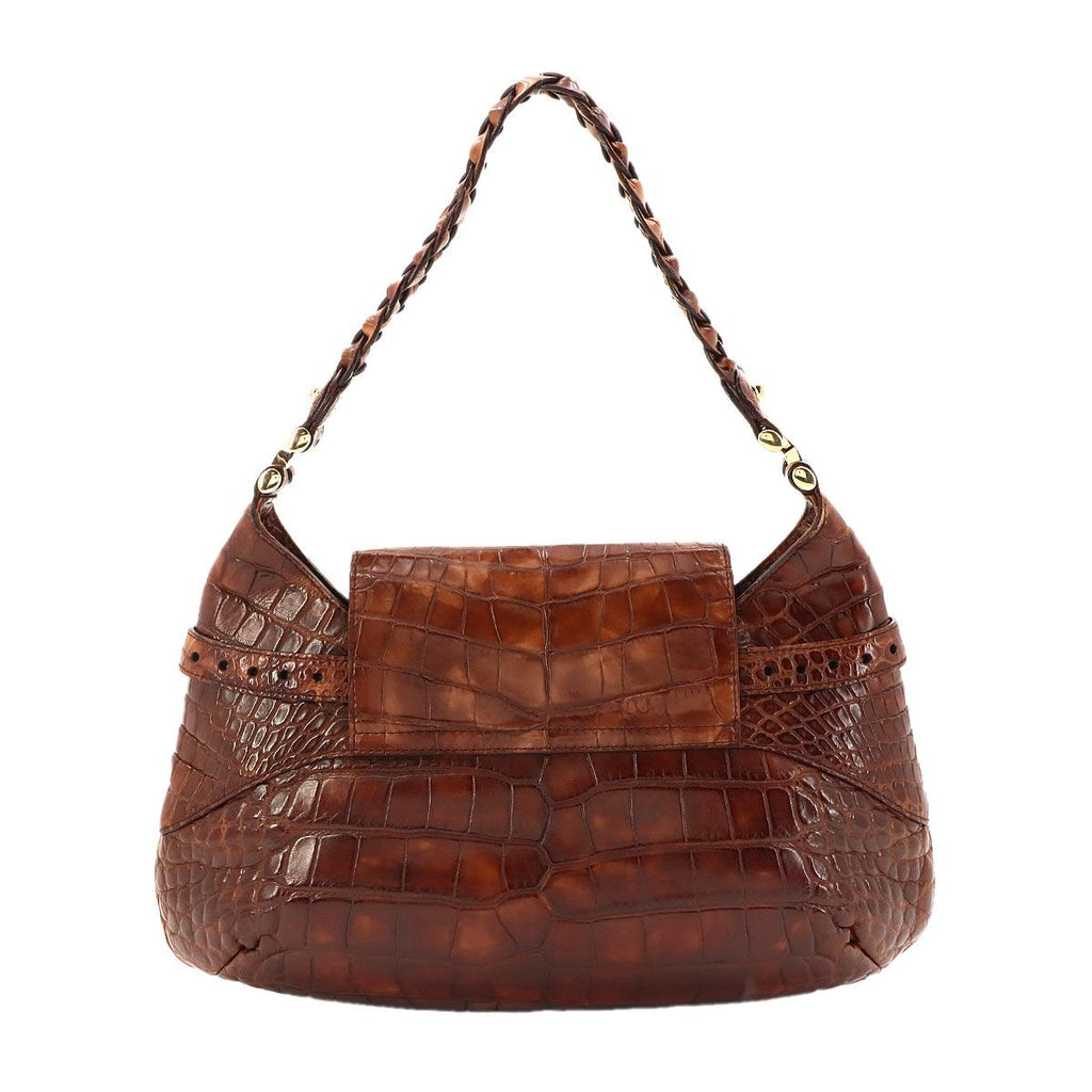 Gucci Horsebit Shoulder Bag Croco Embossed Leather Brown — view 2