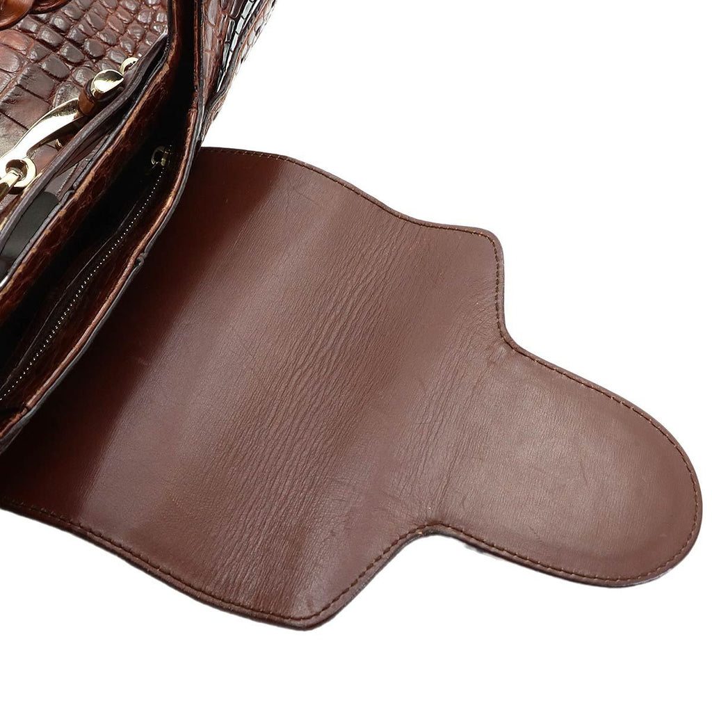 Gucci Horsebit Shoulder Bag Croco Embossed Leather Brown — view 7