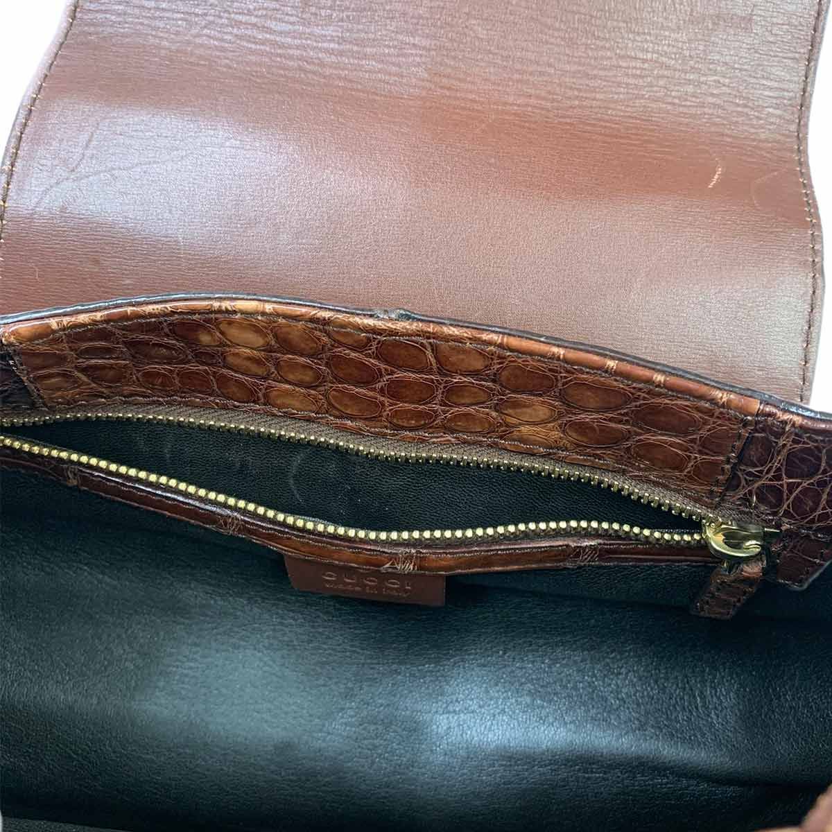 Gucci Horsebit Shoulder Bag Croco Embossed Leather Brown — view 8