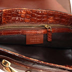 Gucci Horsebit Shoulder Bag Croco Embossed Leather Brown — view 9