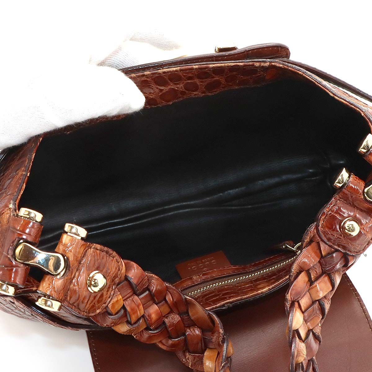 Gucci Horsebit Shoulder Bag Croco Embossed Leather Brown — view 6