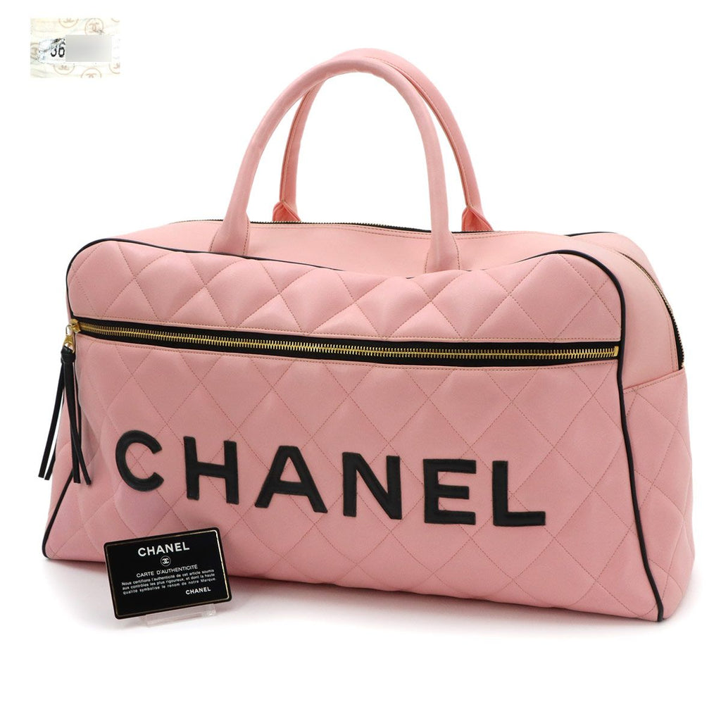 Chanel Quilted Logo Boston Bag Calfskin Pink Vintage Gold — view 2