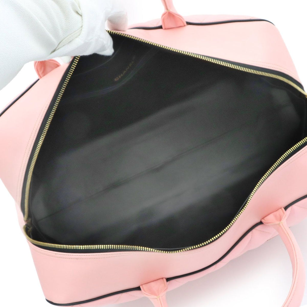 Chanel Quilted Logo Boston Bag Calfskin Pink Vintage Gold — view 6