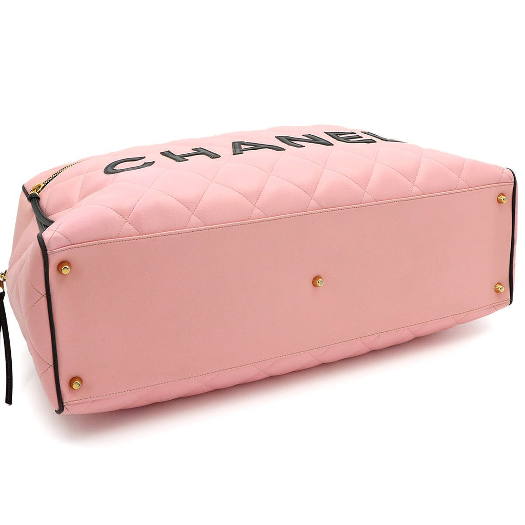 Chanel Quilted Logo Boston Bag Calfskin Pink Vintage Gold — view 4