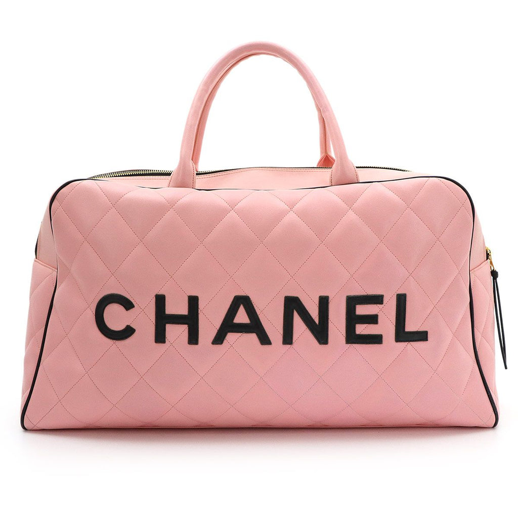 Chanel Quilted Logo Boston Bag Calfskin Pink Vintage Gold — view 3