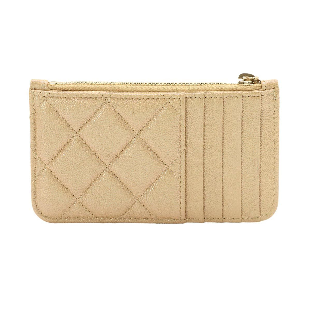Chanel Quilted Coin Case Fragment Caviar Leather Beige CC Logo — view 2
