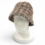 Chanel 22k Wool Alpaca Blend CC Logo Plaid Ribbon Tweed Bucket Hat Gray Pink