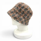 Chanel 22k Wool Alpaca Blend CC Logo Plaid Ribbon Tweed Bucket Hat Gray Pink — view 2