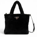 Prada Triangle Logo 2-Way Shearling Fur Shoulder Bag Black
