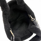 Prada Triangle Logo 2-Way Shearling Fur Shoulder Bag Black — view 5