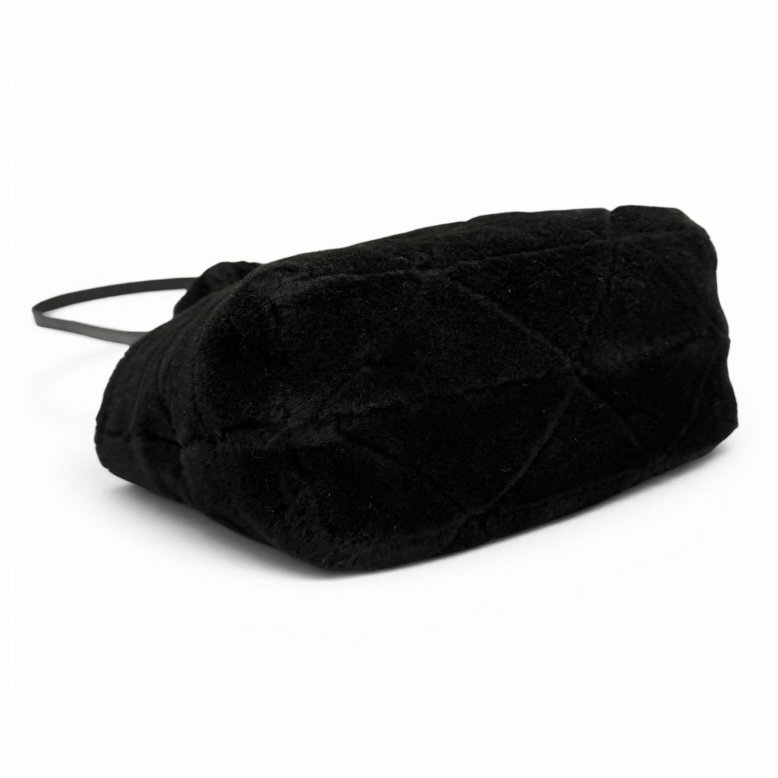 Prada Triangle Logo 2-Way Shearling Fur Shoulder Bag Black — view 4